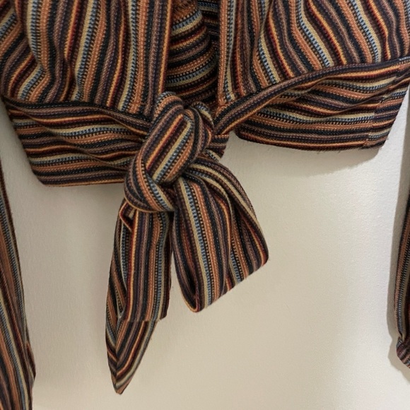 Free People Multicolor Striped V-Neck Blouse, Size XS - Picture 8 of 10